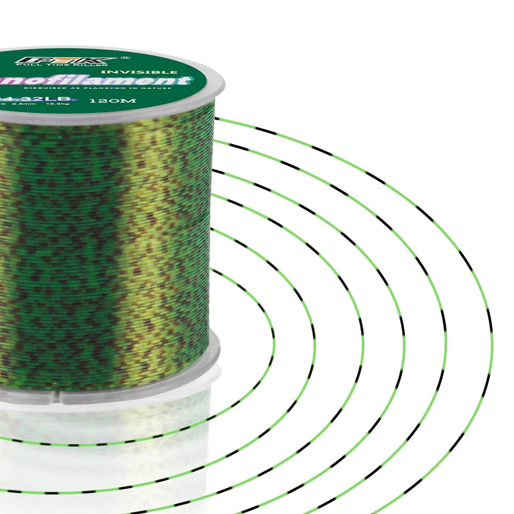 FTK 120m Invisible Fishing Line 0.20mm-0.50mm 4.13LB-34.32LB Speckle Carp Monofilament Line Super Strong Spotted Line