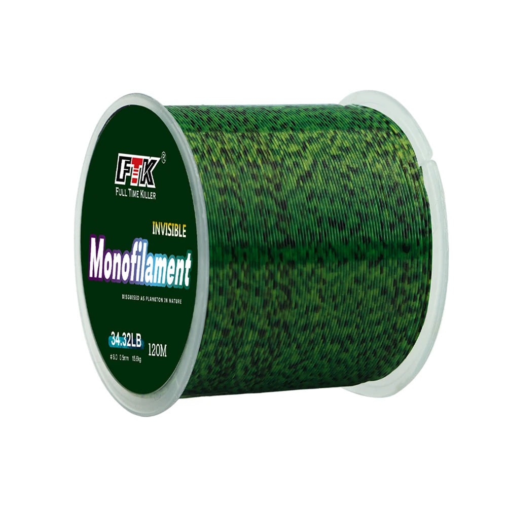 FTK 120m Invisible Fishing Line 0.20mm-0.50mm 4.13LB-34.32LB Speckle Carp Monofilament Line Super Strong Spotted Line