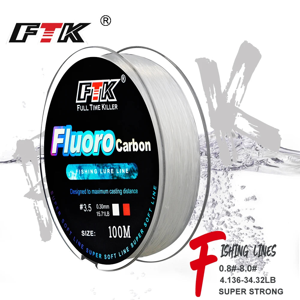 FTK 100m Fluorocarbon Fishing Lure Line 4.13-34.32LB Carbon Fiber Leader Fly Fishing Line Super Soft Line Pesca