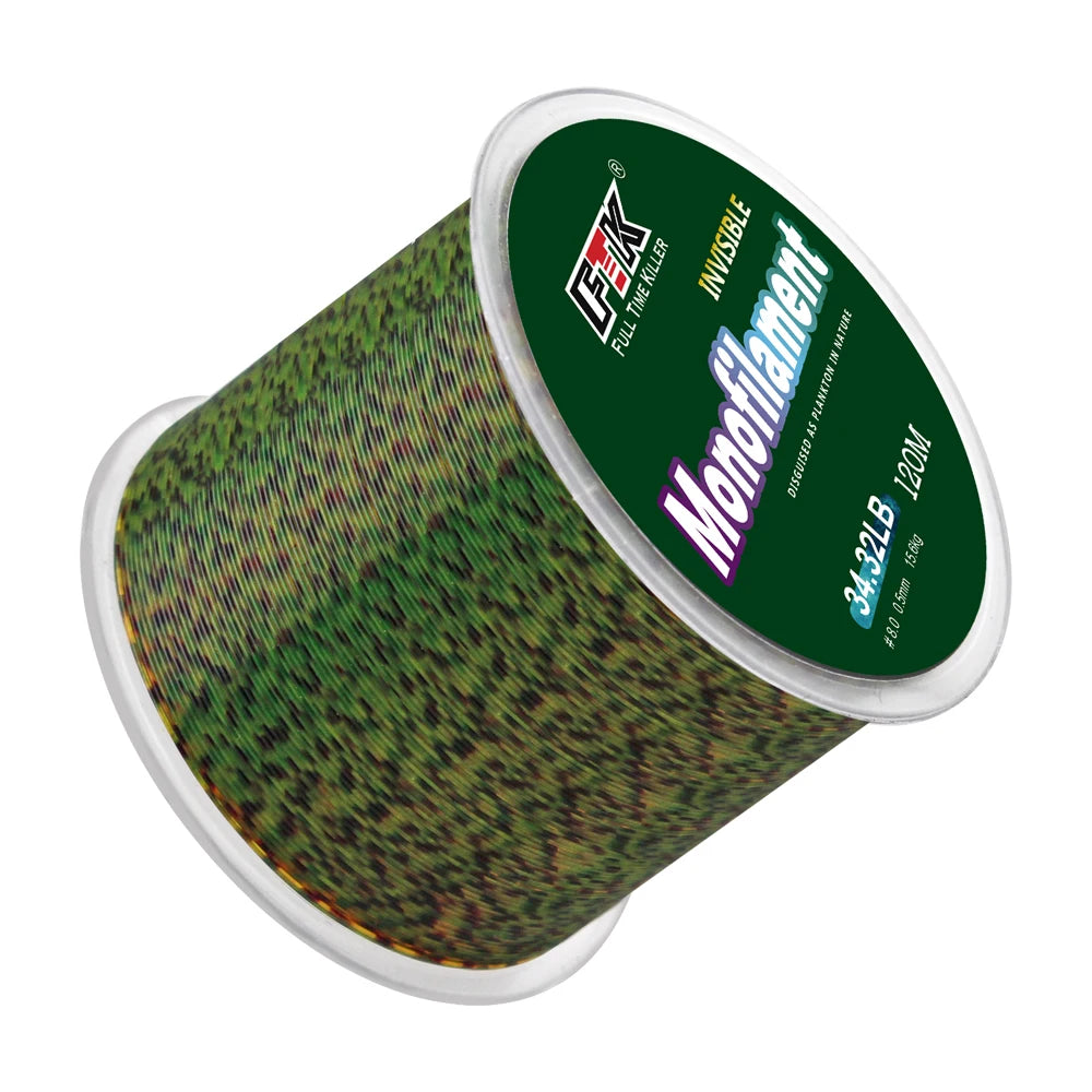 FTK 120m Invisible Fishing Line 0.20mm-0.50mm 4.13LB-34.32LB Speckle Carp Monofilament Line Super Strong Spotted Line